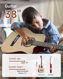 Moukey 38" Acoustic Guitar for Beginners Kids Youth Adult Cutaway Guitarra Acustica Kit with Chord Poster, Gig Bag, Tuner, Picks, Nylon Strings, Capo, Strap - Natural by TinyTreasures Baby Boutique