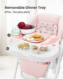 Foldable High Chair with Soft Cushion, High Chairs for Babies and Toddlers, Height Adjustable Feeding Chair, Adjustable Backrest and Footrest, Lockable Wheels, Star Pink by TinyTreasures Baby Boutique