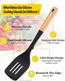 Pack of 4 Silicone Kitchen Utensils Set, Non Stick Solid Spatulas and Heat Resistant Slotted Spoons with Wooden Handle, Ideal BPA Free Cooking Utensils for Mixing,Serving,Turning,Stirring(BLACK) by CozyNest Decor