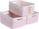 Large Storage Baskets for Shelves, Closet Organizers Bins for Clothes Blanket Towels, Baby Nursery, Toy Baskets Box, Woven Rope Baskets, 17 x 13 x 7.5”, 3 Packs Woven Pink by CozyNest Decor