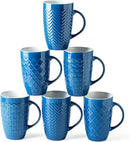 AmorArc Extra Large Coffee Mugs Set of 6, 20oz Ceramic Tall Coffee Mugs Set with Textured Geometric Patterns for Latte/Tea/Beer/Hot Cocoa, Dishwasher & Microwave Safe, Blue by CozyNest Decor
