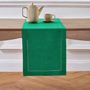 Solino Home Linen Emerald Green Hemstitch Table Runner 48 Inches - 100% Pure Linen Small Table Runner 14 x 48 Inch Ideal for Dresser and Coffee Tables - Classic Hemstitch by CozyNest Decor
