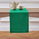 Solino Home Linen Table Runner 90 Inches Long - 100% Pure Linen Emerald Green Table Runner 14 x 90 Inch - Classic Hemstitch by CozyNest Decor