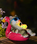 Cat Lying Flamingo Solar Statue: Outdoor Sculptures Clearance for Lawn Porch Patio Balcony Yard - Gifts for Mom Women by GreenHaven Gardens
