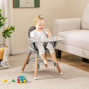 BABY JOY Baby High Chair, 6 in 1 Convertible Wooden Highchair for Babies & Toddlers with Adjustable Legs, Removable Double Tray, Safety Harness & Waterproof PU Cushion (Gray) by TinyTreasures Baby Boutique