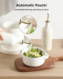 Sweejar Ceramic Olive Oil Dispenser Bottle 20 Oz Relief Opaque Oil Cruet Protects To Reduce Oxidation Suitable for Storage Vinegar, Soy Sauce, Coffee Syrup, Liquids, Set of 1 (White Gold Spout) by CozyNest Decor