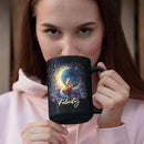 Personalized Name Ceramic Mug, Enchanted Forest Themed Decorative Cup, Custom Cute Fox With Crescent Moon Mug, Customized Floral Fox Coffee Cup 11oz 15oz, Animal Black Mug For Kids by CozyNest Decor