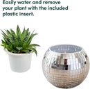 Hanging Disco Ball Planter 8" - with Acrylic Stand and Macrame Plant Hanger - Home Décor, Room Décor, Mirror Disco Planter, Disco Decor (6" with White Hanger, Flat Base) by GreenHaven Gardens