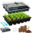 Halatool Seed Starter Kit, 2 Pack Seed Starter Trays with 50 Pcs Coco pellets and 2 Garden Tools & 100 Plant Labels, Greenhouse Indoor Seed Germination System for Herbs, Vegetables and Flowers (Black) by GreenHaven Gardens