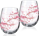 Sliner 2 Pack 17oz Cherry Blossom Stemless Wine Glasses Floral Drinking Glasses Cherry Blossom Tumbler Cups for Women Birthday Anniversary Gift Parties Supplies by CozyNest Decor