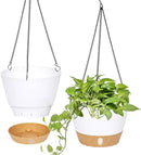 QCQHDU 2 Pack Hanging Planters for Indoor Outdoor Plants, 10 Inch Hanging Baskets Flower Pots with Reservoir Tray & Visible Water-Level by CozyNest Decor