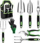 Garden Tool Set with Non Slip Rubber Grip,8 Piece Stainless Steel Gardening Tool Sets,Heavy Duty Outdoor Hand Tools Durable Storage Tote Bag,Uprooting Weeding Tool, Gifts for Women Men Green by GreenHaven Gardens