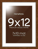 Homeforia 9x12 Picture Frame Brown, High End Dark Oak 9 x 12 Walnut Wooden Frames with Mat 7 by 10 Photo, 12x9 Wood Frame Matted to 7x10 Art, Wall or Tabletop Frame, Tempered Glass, Wall Kit, Set of 1 by CozyNest Decor