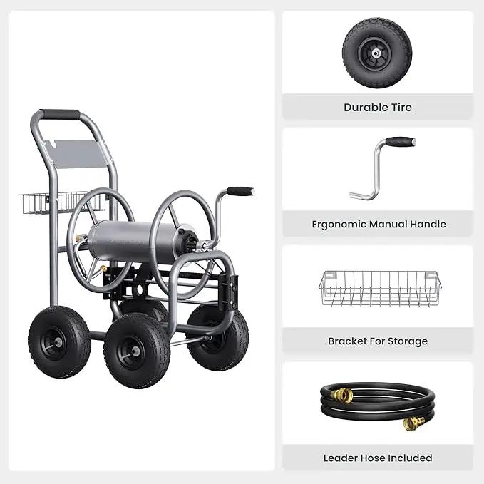 Giraffe Tools Hose Reel Cart, Hose Cart with Wheels Heavy Duty, Industrial Hose Reels for Outside, 250-Feet of 5/8" Hose Capacity, Hose Guide Pre-Installed, photo 3 of 8