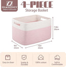 OIAHOMY 4 Pack Storage Baskets for Organizing, Basket for Shelves with Handle, Woven Baskets for Storage Toys, Towels, Books, Cotton Rope Basket 13" L x 9 " W x 7.8 " H, Pink & White by TinyTreasures Baby Boutique