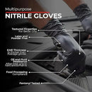 Heavy Duty 6 Mil Black Nitrile Gloves - Disposable, Latex & Powder Free | Mechanic, Food Prep & Tattoo | Rubber Gloves for Cooking, Cleaning & Household | Pack of (200)