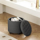 Furniliving 18.7inch Storage Round Ottoman, Footstools with Hidden Storage with Removable Lid, Stylish Button Tufted Design Ottoman Foot Stools for Living Room, Bedroom，Darkgrey by CozyNest Decor
