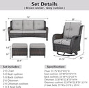 5 Piece Outdoor Patio Furniture Set - Wicker Furniture Patio Conversation Set, Outdoor Swivel Rocker Chairs with 3-Seater Sofa and 2 Ottomans for Small Space, Gray Cushion by GreenHaven Gardens