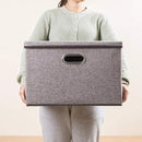PRANDOM Large Foldable Storage Bin with Lid [1-Pack] Linen Fabric Decorative Storage Box Organizer Containers Basket Cube with Handles Divider for Bedroom Closet Office Living Room (17.7x11.8x11.8) by CozyNest Decor