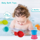 Bath Toys, 14 PCS | Safe & Educational Stacking Cups and Spoons with Numbers | Mold Free & Easy Grip Bath Toys for Baby and Toddler | Bathtub Water Toys with Early Learning Color & Shape Recognition by TinyTreasures Baby Boutique