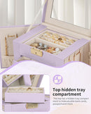 AKOZLIN 4-Tier Jewelry Box Leather Jewelry Storage Organizer with 3 Drawers Lockable for Women Girls Ring Necklace Earring Bracelet Holder with Mirror Purple by TinyTreasures Baby Boutique
