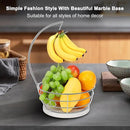 Livabber Countertop Fruit Basket Bowl with Banana Hanger, Modern Standing Fruit Vegetable Bowl Storage, with Banana Tree Holder for Kitchen Dinning Table (Round Marble, Chrome) by CozyNest Decor