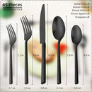 Alata Potter Black 45-Piece Forged Silverware Set with Utensil-Serving Set, Service for 8, Stainless Steel Flatware Set, Modern Design with Satin Finish, Ideal for Home, Kitchen, Party, Camping by CozyNest Decor