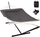 ANOW Outdoor Hammock with Stand 12FT, Heavy Duty Hammock with Steel Stand, Included Detachable Pillow and Pad, 450 LBS Weight Capacity, Gray by GreenHaven Gardens