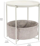 Amazon Basics Round Storage End Table, Side Table with Cloth Basket, White/Heather Gray, 17.7"L x 17.7"W x 18.9"H by CozyNest Decor