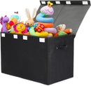 popoly Large Toy Box Chest Storage with Flip-Top Lid, Collapsible Kids Storage Boxes Container Bins for Toys, Playroom Organizers, 25"x13" x16" (Linen Black) by TinyTreasures Baby Boutique