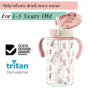 Evorie Tritan Spill Proof Toddler Straw Sippy Cup, 10 oz for Baby and Toddlers 1-3 Years Old, No Spill Straw Water Bottle with Removable Handles, Ideal for School, BPA-Free, Pink Rabbit by TinyTreasures Baby Boutique