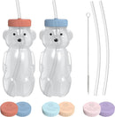 Honey Bear Straw Cup for Babies, 2-Pack Honey Bear Bottle with Travel Lid, Therapy Learning Honeybear Straw Cup, Baby Bottle Set, 8 oz, Blueberry Pie & Firetruck by TinyTreasures Baby Boutique