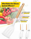 Pack of 2 Silicone Cooking Spatula, Heat Resistant Solid Turner, Non Stick Slotted Spatulas with Wooden Handle,Ideal Wood Kitchen Utensils Set for Frying, Baking, Flipping, Turning (WHITE) by CozyNest Decor