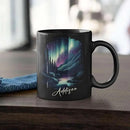 Customized Name Coffee Cup 11oz 15oz, Personalized Northern Lights Landscape Mug, Scenic Mountain And River Black Cup, Custom Northern Lights Inspired Ceramic Mug, Gift For Women by CozyNest Decor