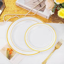 FLOWERCAT 60PCS Gold Plastic Plates - Heavy Duty White and Gold Plastic Plates Disposable for New Year/Thanksgiving Party/Wedding - Include 30PCS 10.25" Dinner Plates and 30PCS 7.5" Dessert Plates by CozyNest Decor