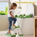 Potty Training Seat,Non Slip Foldable Toilet Training Seat with Soft Cushion, Comfortable HandlesUpgrade Toddler Toilet Seat for Kids Boys Girls,Potty Training Toilet Seat with Step Stool Ladder,Green by TinyTreasures Baby Boutique