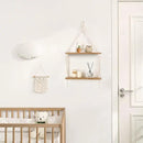 Mkono Macrame Hanging Shelf Boho Wall Decor 2 Tier Handmade Cotton Rope Rustic Wood Floating Shelves Display Photos Plants Hanging Storage Shelving for Living Room Nursery Bathroom Bedroom by CozyNest Decor
