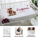 Custom Nursery Crib Bedding Set: Personalized Name 4 Piece Rose Highland Cow Design Baby Crib Sets for Girls - Toddler Double Layer Blanket Set, Comfortable Crib Bed Sheets for Baby Toddlers by TinyTreasures Baby Boutique