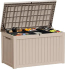 230 Gallon Outside Storage Box, Resin All Weather Storage Cabinet, Large Deck Box for Garden Tools, Patio Furniture, Sports Equipment, Light Brown by CozyNest Decor
