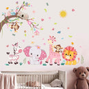 Pink Forest Baby Animals Wall Decals - Elephant Lion Giraffe Monkey Zebra Wall Stickers - Nursery Kids Girls Boys Room Daycare Playroom Classroom Wall Decor by TinyTreasures Baby Boutique