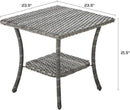 Patio Tables Outdoor Coffee Table - Wicker Rattan Side Tables with 2-Tier Storage Shelf End Table for Porch Deck Balcony Garden Outside Square Mixed Grey by GreenHaven Gardens