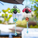 19'' Crystal Garden Suncatcher Decor Set 2 Stained Glass Metal Ladybugs Window Hanging Crystal Prisms Suncatcher for Outdoors Rainbow Maker (Red & Green) by GreenHaven Gardens