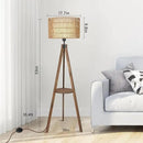 Boho Tripod Floor Lamps for Living Room, Rattan Wood Floor Lamp with Fabric Shades, Mid Century Standing Lamp with Shelf, Foot Switch, Modern Farmhouse Tall Lamps for Bedroom Office Brown by CozyNest Decor