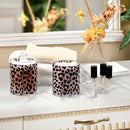 2 Pack Qtip Holder Dispenser Rose Gold Black Leopard Bathroom Storage Canister Lid Acrylic Plastic Apothecary Jar Set Vanity Makeup Organizer for Cotton Swab/Ball/Round Pads, Floss by CozyNest Decor
