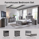 26" Tall Farmhouse Nightstand Set of 2, 3 Drawers End Table w/Charging Station, 23.6" Wide Large Side Table w/Roman Column, Wood Rustic Sofa Table for Bedroom, Light Gray by CozyNest Decor