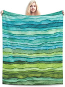 HGOD DESIGNS Watercolor Stripped Waves Blanket for Women, Lightweight Soft Fleece Flannel Throw Blanket Blue and Green Sofa Couch Living Room 40x50 Inch by CozyNest Decor