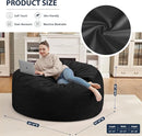 4FT Bean Bag Chair, Large Bean Bag Chairs with Memory Foam Filled, Fluffy Beanbag Sofa with Dutch Velvet Cover, Round BeanBag Chairs for Living Room, Playroom - Black by TinyTreasures Baby Boutique
