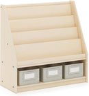 Guidecraft EdQ Book and Bin Display Natural with 3 Fabric Storage Bins: Wooden Multi-Purpose Bookcases and Toy Storage Organizer; Homeschool and Classroom Furniture by TinyTreasures Baby Boutique