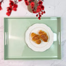 Turquoise Green Decorative Tray, Rectangular Large Serving Tray with Handles, Plastic Coffee Table Tray for Ottoman, Living Room, Kitchen Tabletop,15.7” x 11.8” x1.6” by CozyNest Decor