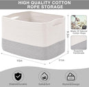 Storage Baskets for Organizing Shelves, Woven Cotton Rope Bins for Baby Nursery Organization, Book Toy Towel Organizer, 15"x11"x9.5", 3 Packs, Off White & Grey by TinyTreasures Baby Boutique